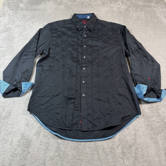 Robert Graham Other - Robert Graham Button Down Shirt Mens Medium Black Satin Pleated Flip Cuff Party